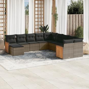 ARDEBO.de - 11-tlg. Garten-Sofagarnitur mit Kissen Grau Poly Rattan