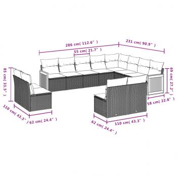 12-tlg. Garten-Sofagarnitur mit Kissen Grau Poly Rattan