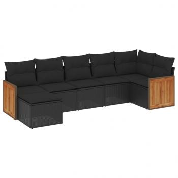 7-tlg. Garten-Sofagarnitur mit Kissen Schwarz Poly Rattan