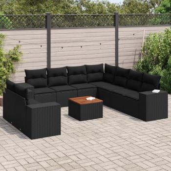 ARDEBO.de - 10-tlg. Garten-Sofagarnitur mit Kissen Schwarz Poly Rattan