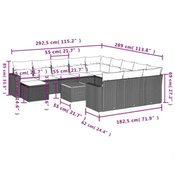 13-tlg. Garten-Sofagarnitur mit Kissen Grau Poly Rattan