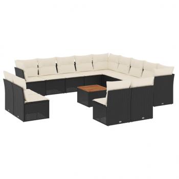 14-tlg. Garten-Sofagarnitur mit Kissen Schwarz Poly Rattan