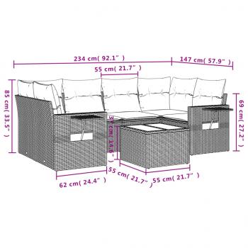 7-tlg. Garten-Sofagarnitur mit Kissen Beige Poly Rattan