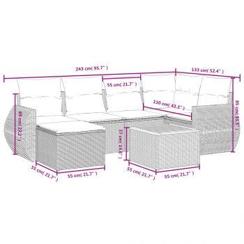 7-tlg. Garten-Sofagarnitur mit Kissen Grau Poly Rattan