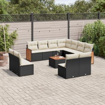 ARDEBO.de - 12-tlg. Garten-Sofagarnitur mit Kissen Schwarz Poly Rattan