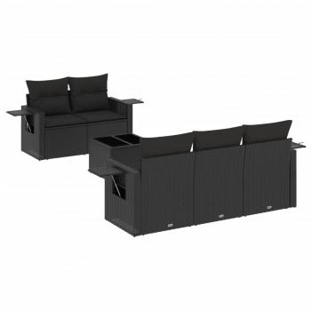 6-tlg. Garten-Sofagarnitur mit Kissen Schwarz Poly Rattan