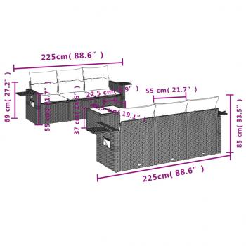 7-tlg. Garten-Sofagarnitur mit Kissen Grau Poly Rattan