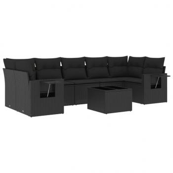 8-tlg. Garten-Sofagarnitur mit Kissen Schwarz Poly Rattan