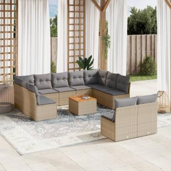 ARDEBO.de - 12-tlg. Garten-Sofagarnitur mit Kissen Beige Poly Rattan