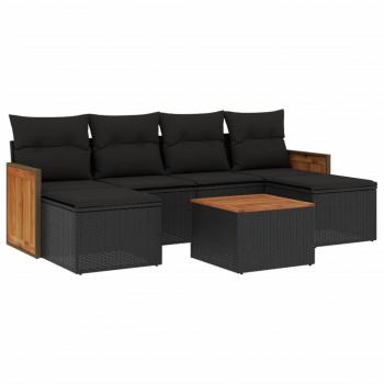 7-tlg. Garten-Sofagarnitur mit Kissen Schwarz Poly Rattan