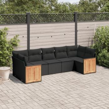 ARDEBO.de - 7-tlg. Garten-Sofagarnitur mit Kissen Schwarz Poly Rattan