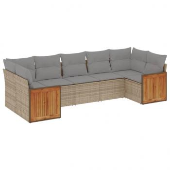 7-tlg. Garten-Sofagarnitur mit Kissen Beige Poly Rattan