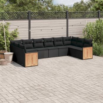 ARDEBO.de - 10-tlg. Garten-Sofagarnitur mit Kissen Schwarz Poly Rattan