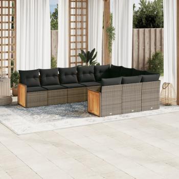 ARDEBO.de - 10-tlg. Garten-Sofagarnitur mit Kissen Grau Poly Rattan