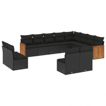 12-tlg. Garten-Sofagarnitur mit Kissen Schwarz Poly Rattan