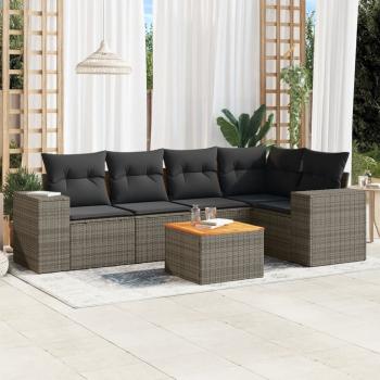 ARDEBO.de - 6-tlg. Garten-Sofagarnitur mit Kissen Grau Poly Rattan