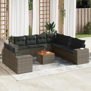 ARDEBO.de - 10-tlg. Garten-Sofagarnitur mit Kissen Grau Poly Rattan