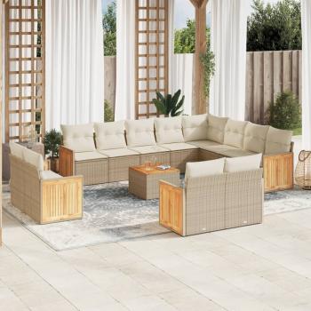 ARDEBO.de - 13-tlg. Garten-Sofagarnitur mit Kissen Beige Poly Rattan