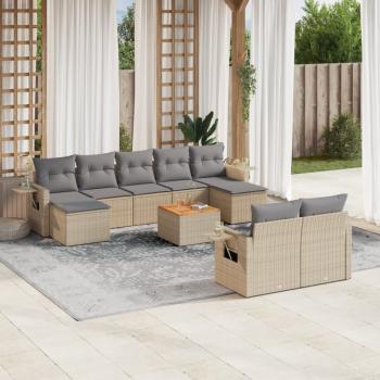 ARDEBO.de - 10-tlg. Garten-Sofagarnitur mit Kissen Beige Poly Rattan