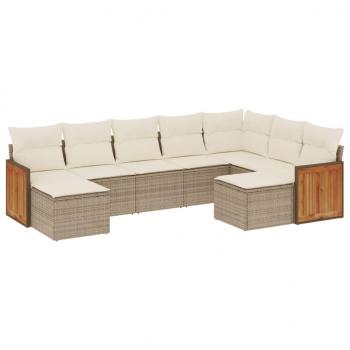 9-tlg. Garten-Sofagarnitur mit Kissen Beige Poly Rattan