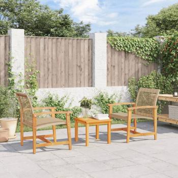 ARDEBO.de - 3-tlg. Bistro-Set Beige Poly Rattan und Akazienholz