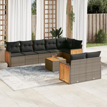 ARDEBO.de - 9-tlg. Garten-Sofagarnitur mit Kissen Grau Poly Rattan