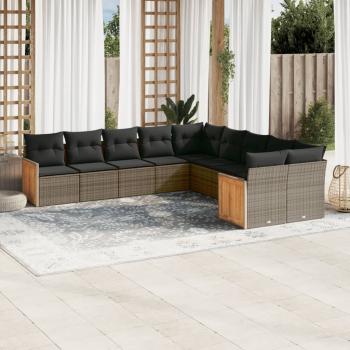 ARDEBO.de - 10-tlg. Garten-Sofagarnitur mit Kissen Grau Poly Rattan