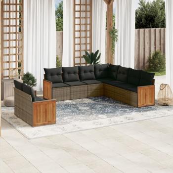 ARDEBO.de - 9-tlg. Garten-Sofagarnitur mit Kissen Grau Poly Rattan