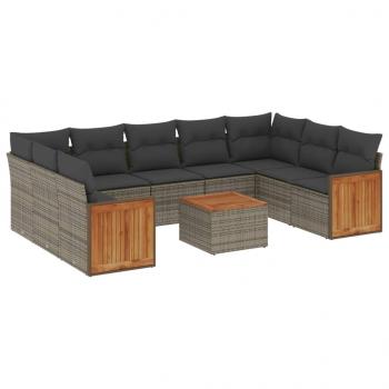 ARDEBO.de - 10-tlg. Garten-Sofagarnitur mit Kissen Grau Poly Rattan