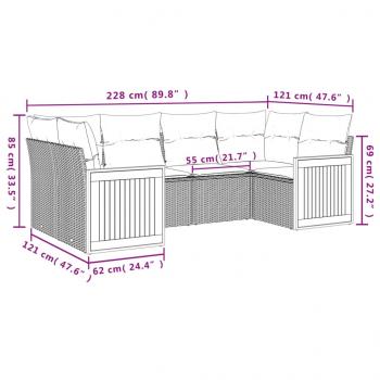 6-tlg. Garten-Sofagarnitur mit Kissen Grau Poly Rattan