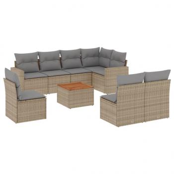 9-tlg. Garten-Sofagarnitur mit Kissen Beige Poly Rattan