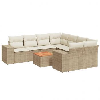 9-tlg. Garten-Sofagarnitur mit Kissen Beige Poly Rattan