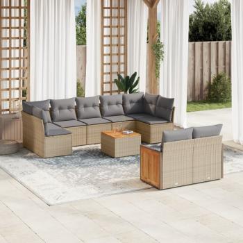 ARDEBO.de - 10-tlg. Garten-Sofagarnitur mit Kissen Beige Poly Rattan