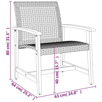 3-tlg. Bistro-Set Schwarz Poly Rattan und Akazienholz