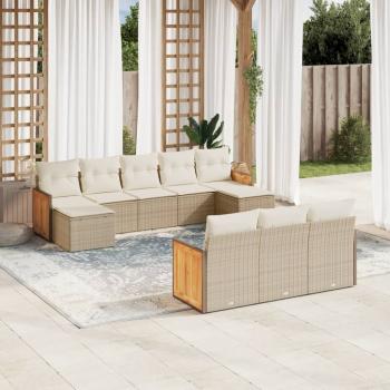 ARDEBO.de - 10-tlg. Garten-Sofagarnitur mit Kissen Beige Poly Rattan