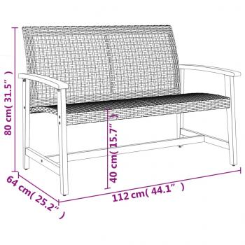 Gartenbank Schwarz 112 cm Poly Rattan und Akazienholz