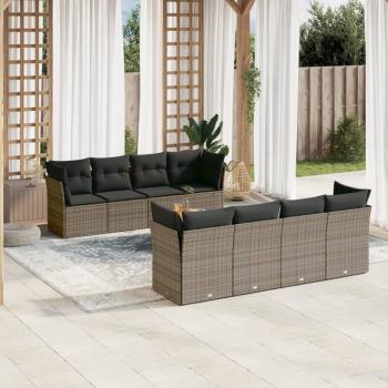 ARDEBO.de - 9-tlg. Garten-Sofagarnitur mit Kissen Grau Poly Rattan