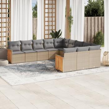 ARDEBO.de - 11-tlg. Garten-Sofagarnitur mit Kissen Beige Poly Rattan