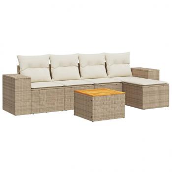 6-tlg. Garten-Sofagarnitur mit Kissen Beige Poly Rattan