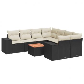 9-tlg. Garten-Sofagarnitur mit Kissen Schwarz Poly Rattan