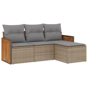 4-tlg. Garten-Sofagarnitur mit Kissen Beige Poly Rattan