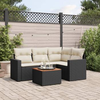 ARDEBO.de - 5-tlg. Garten-Sofagarnitur mit Kissen Schwarz Poly Rattan