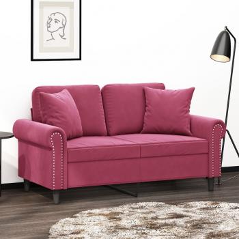 ARDEBO.de - 2-Sitzer-Sofa mit Zierkissen Weinrot 120 cm Samt