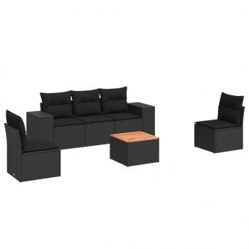 ARDEBO.de - 6-tlg. Garten-Sofagarnitur mit Kissen Schwarz Poly Rattan