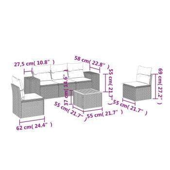 6-tlg. Garten-Sofagarnitur mit Kissen Schwarz Poly Rattan