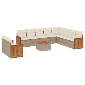 11-tlg. Garten-Sofagarnitur mit Kissen Beige Poly Rattan