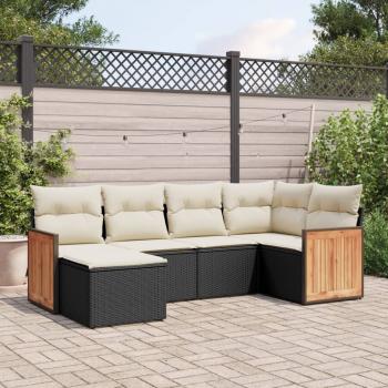 ARDEBO.de - 6-tlg. Garten-Sofagarnitur mit Kissen Schwarz Poly Rattan