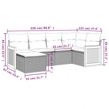 6-tlg. Garten-Sofagarnitur mit Kissen Schwarz Poly Rattan