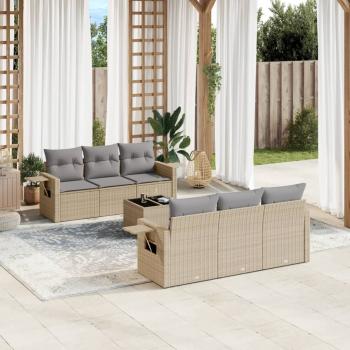 ARDEBO.de - 7-tlg. Garten-Sofagarnitur mit Kissen Beige Poly Rattan