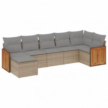 7-tlg. Garten-Sofagarnitur mit Kissen Beige Poly Rattan